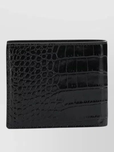 Tom Ford Crocodile Leather Bifold Wallet Card Holder In Black