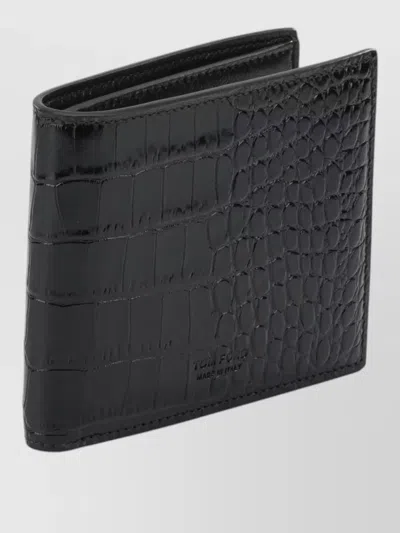 Tom Ford Crocodile Leather Bifold Wallet Card Holder In Black