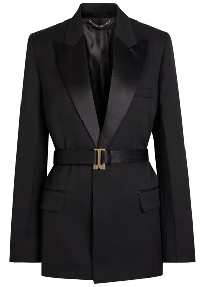 Victoria Beckham Womens Black Single-breasted Belted Tailored Wool-blend Jacket