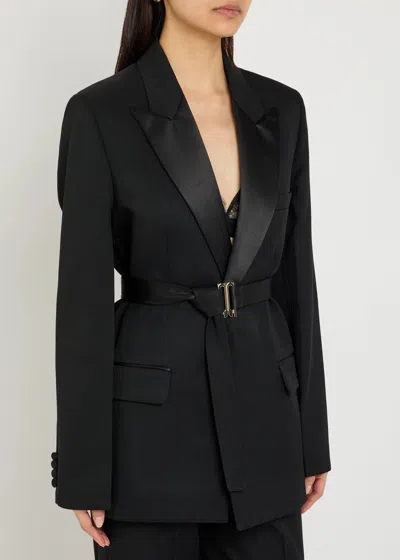 Victoria Beckham Womens Black Single-breasted Belted Tailored Wool-blend Jacket