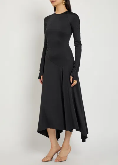 Victoria Beckham Draped Midi Skirt Asymmetric Design Slit In Black