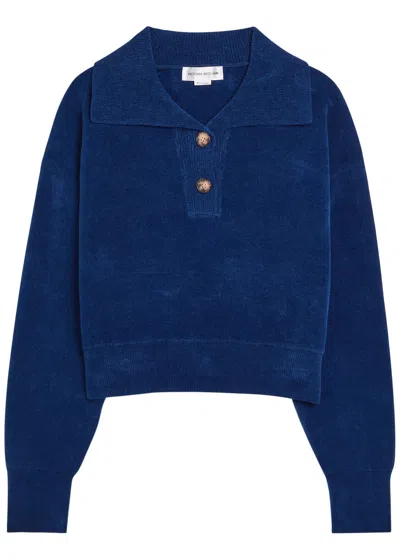 Victoria Beckham Chenille Knit Polo Jumper In Blue
