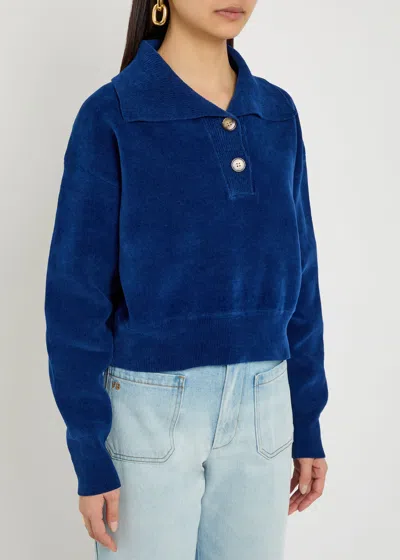 Victoria Beckham Chenille Knit Polo Jumper In Blue