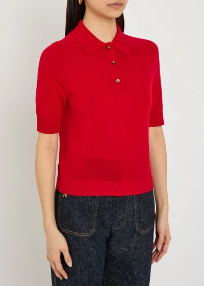 Victoria Beckham Fine-knit Wool Polo Top In Red