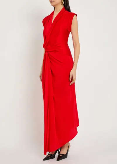Victoria Beckham Womens Cardinal Red Asymmetric Plunge Stretch-woven Maxi Dress