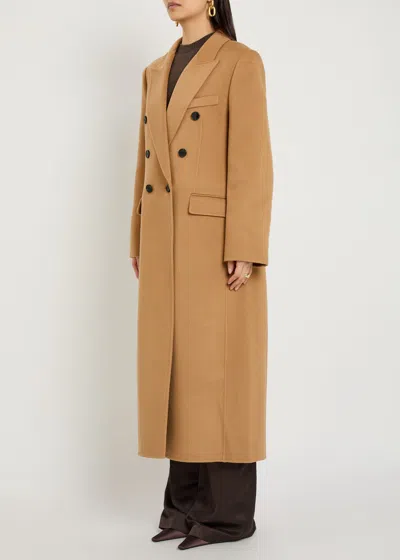 Victoria Beckham Womens Camel Double Faced Peak-lapels Wool And Cashmere Coat In Brown