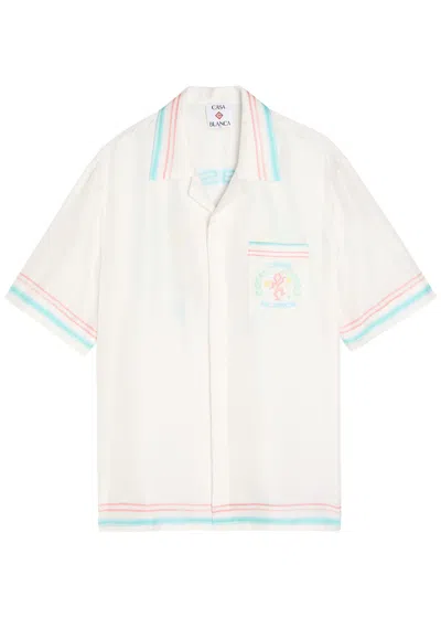 Casablanca Silk Shirt Short Sleeves Graphic Print Pocket In White