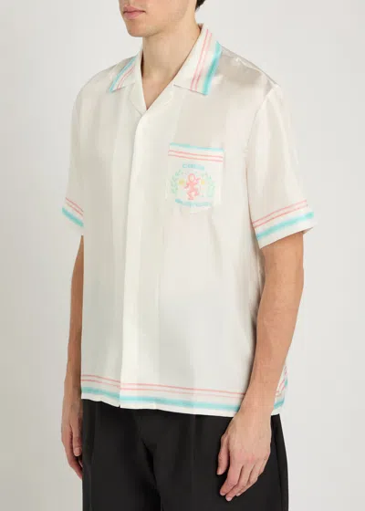 Casablanca Silk Shirt Short Sleeves Graphic Print Pocket In White