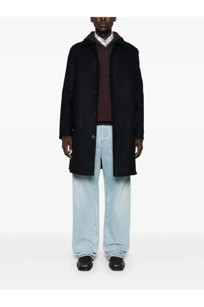 Givenchy Virgin Wool Long Coat In Navy