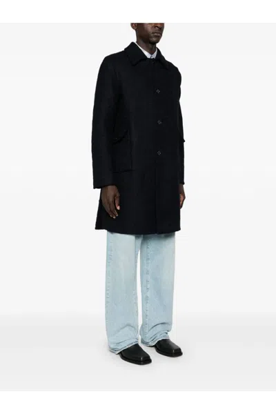 Givenchy Virgin Wool Long Coat In Navy