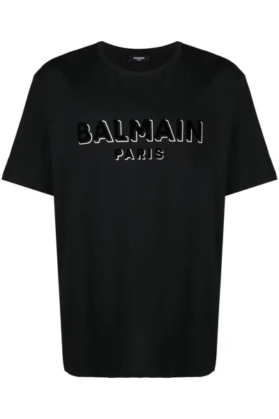Balmain Oversized Textured Logo T-shirt In Silver