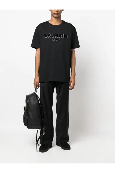 Balmain Oversized Textured Logo T-shirt In Silver