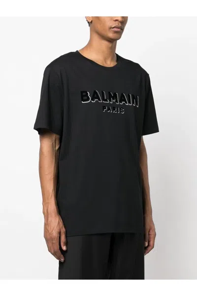 Balmain Oversized Textured Logo T-shirt In Silver