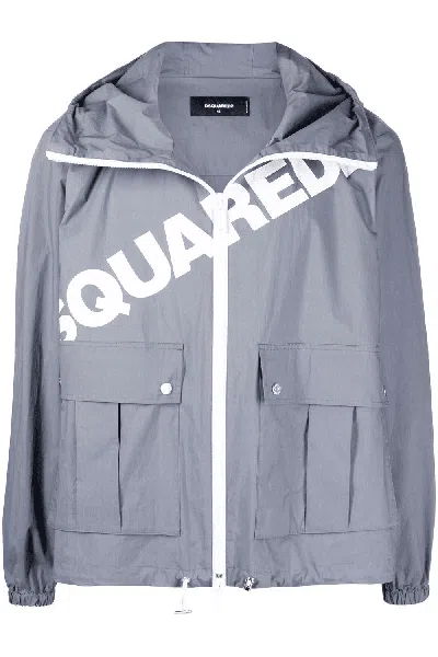 Dsquared2 Logo Windbreaker Jacket Grey In Grey