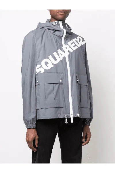 Dsquared2 Logo Windbreaker Jacket Grey In Grey