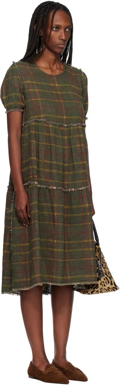 R13 Green Shredded Relaxed Reversible Midi Dress In Multi