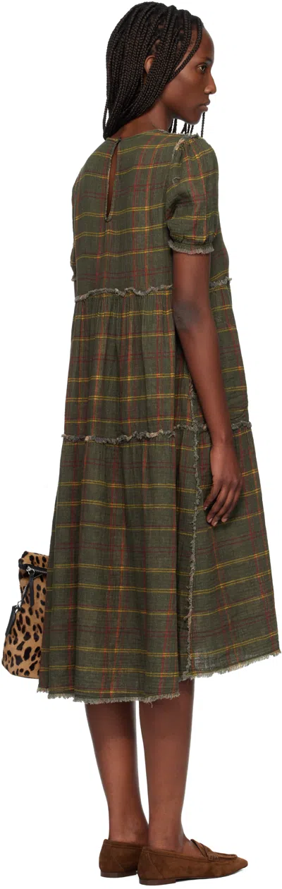 R13 Green Shredded Relaxed Reversible Midi Dress In Multi