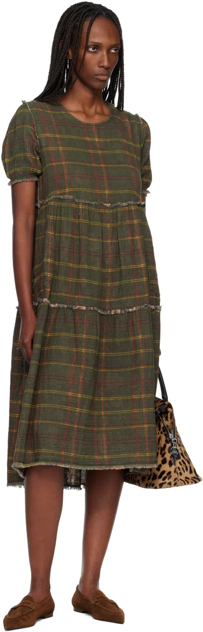 R13 Green Shredded Relaxed Reversible Midi Dress In Multi