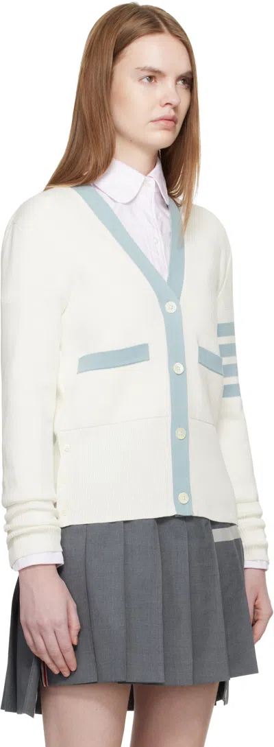 Thom Browne Off-white Milano Stitch Cotton 4-bar Cardigan In White