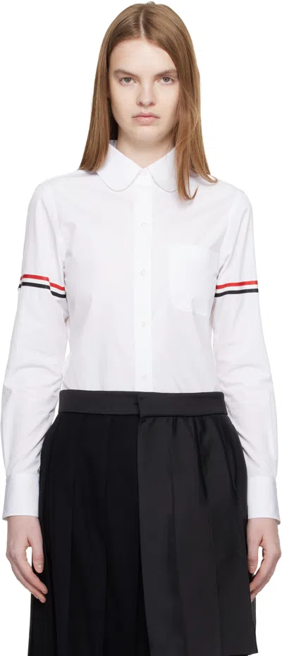 Thom Browne White Poplin Armbands Classic Round Collar Shirt In White