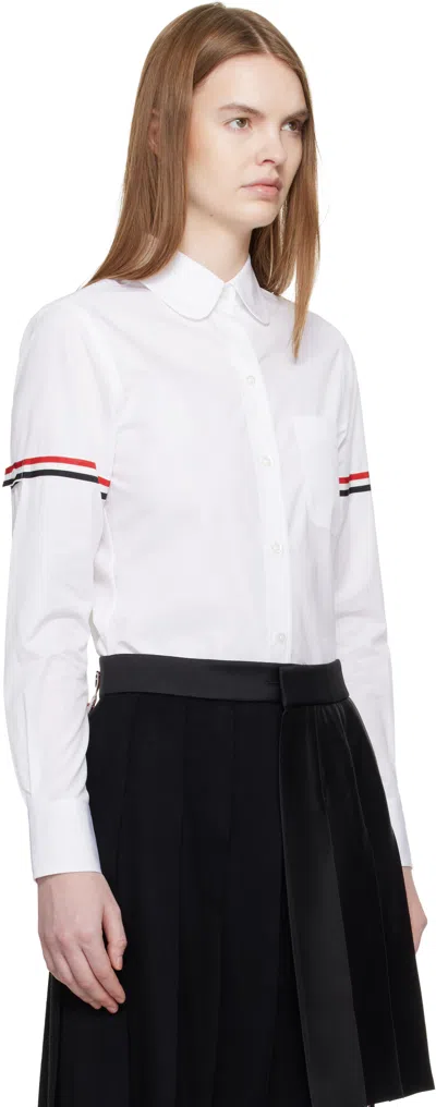 Thom Browne White Poplin Armbands Classic Round Collar Shirt In White