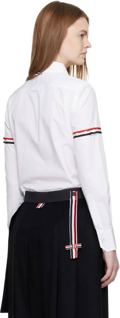 Thom Browne White Poplin Armbands Classic Round Collar Shirt In White