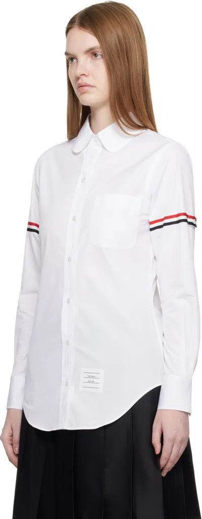 Thom Browne White Poplin Armbands Classic Round Collar Shirt In White