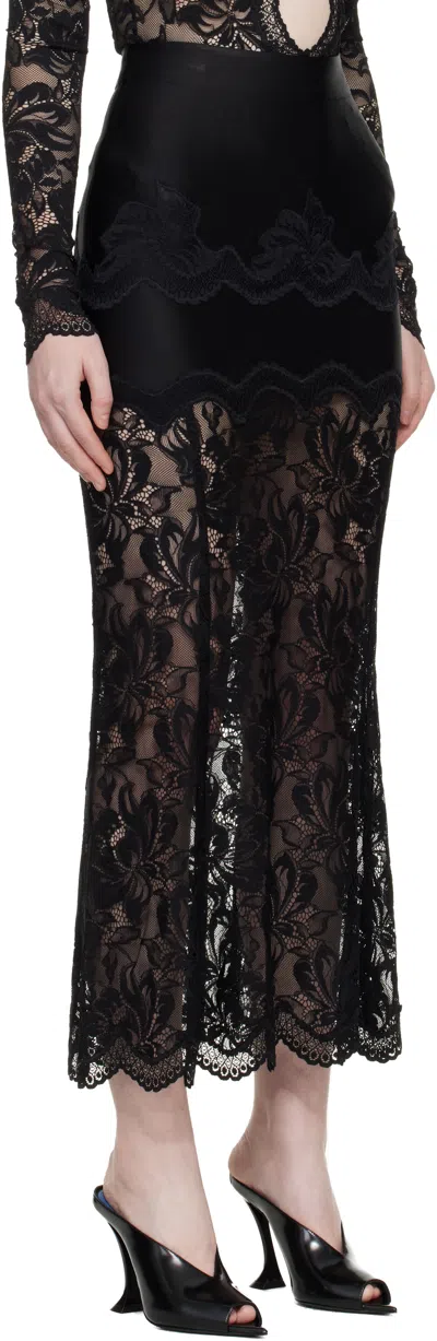 Rabanne Lace-edged Midi Skirt With High Waist And Decorative Buttons In Black