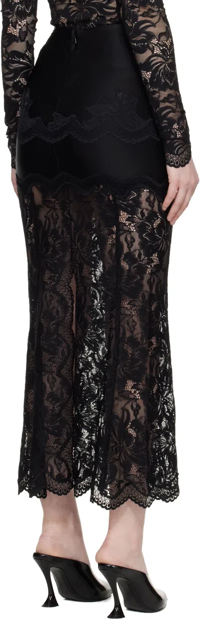 Rabanne Lace-edged Midi Skirt With High Waist And Decorative Buttons In Black