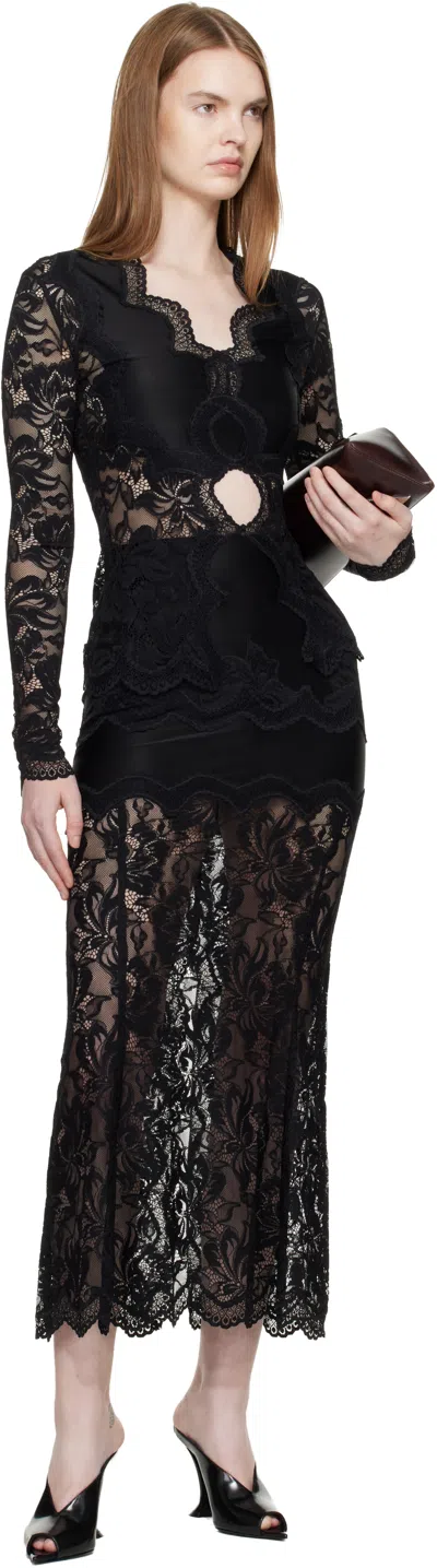 Rabanne Lace-edged Midi Skirt With High Waist And Decorative Buttons In Black
