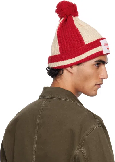 Charles Jeffrey Loverboy Red & Off-white Pompom Beanie In Red