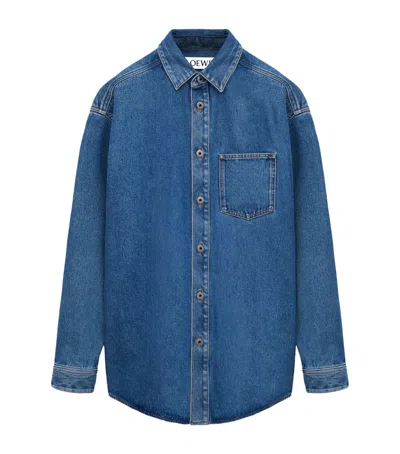 Loewe Mens Mid Blue Denim Anagram-embroidery Long-sleeves Denim Overshirt In Blue