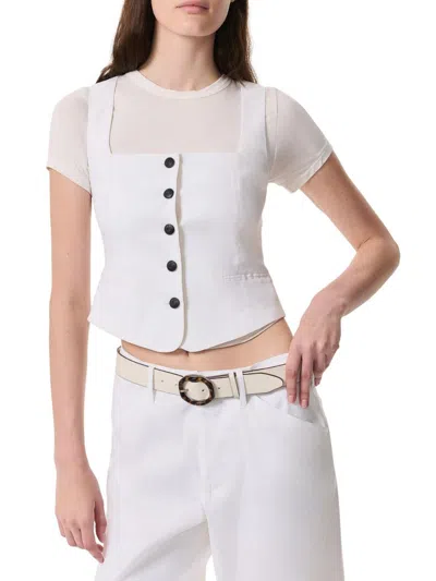 Rag & Bone Mariana Square Neck Linen Blend Vest In White