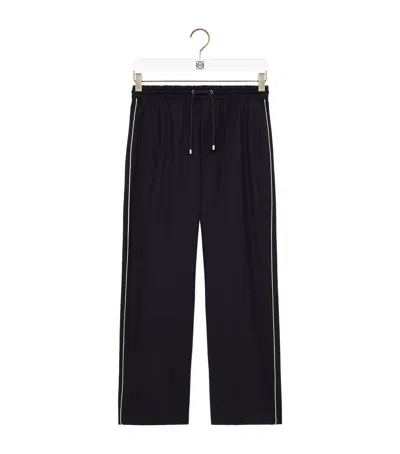 Loewe Wool-blend Drawstring Trousers In Blue