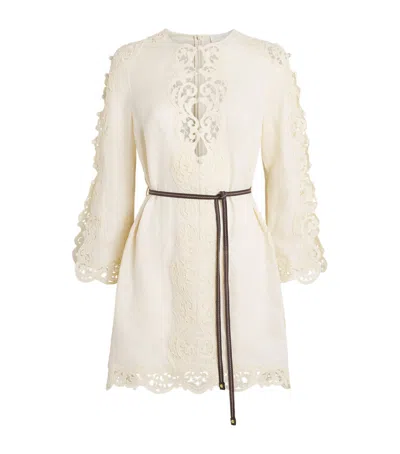 Zimmermann Awaken Long Sleeve Lace Trim Linen Minidress In White