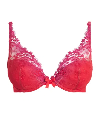 Simone Perele Lace Wish Plunge Push-up Bra In Red