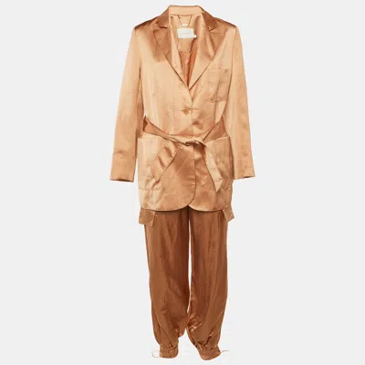 Pre-owned Zimmermann Peach Crepe Shantung Blazer & Pants Set L/m In Orange