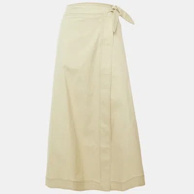 Pre-owned Ganni Beige Cotton Tie Up Detail Maxi Skirt L In Sand