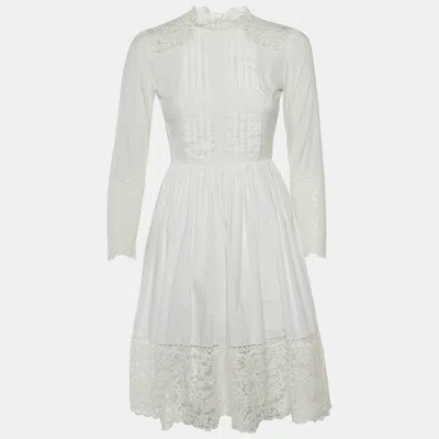 Pre-owned Sandro White Cotton Lace Detail Enja Mini Dress Xs