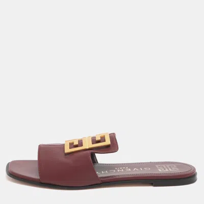 Pre-owned Givenchy 4g Size 39 Burgundy Leather Slide Sandals