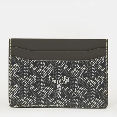 Pre-owned Goyard Ine Coated Canvas And Leather Card Holder In Gray