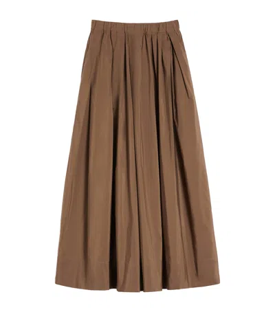 Max Mara Cotton-blend Pleated Maxi Skirt In Brown