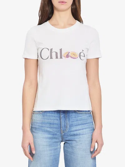 Chloé Baby Fit T-shirt In Cotton Jersey With Passion Fruit Print In White