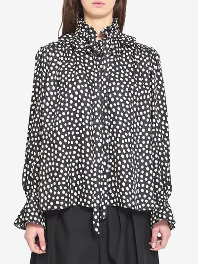 Chloé Women Black Blouse With High Neck And All-over Polka Dot Motif In Silk Woman In Black