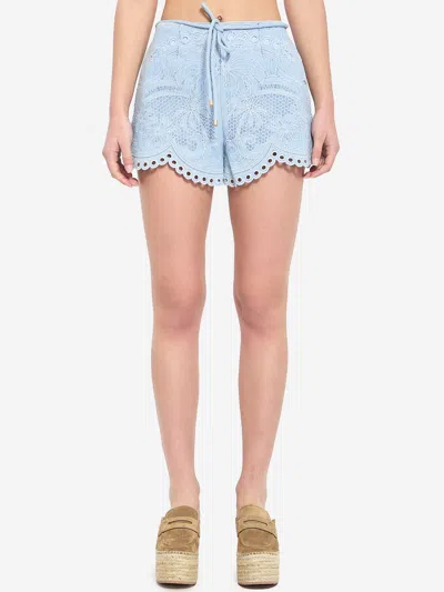 Zimmermann Daylight Scalloped Broderie Anglaise Denim Shorts In Blue