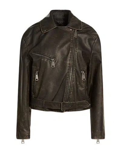 Icona By Kaos Woman Jacket Charcoal Size 10 Polyurethane, Viscose In Black