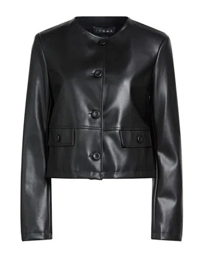Icona By Kaos Woman Jacket Black Size 6 Polyurethane, Polyester In Black