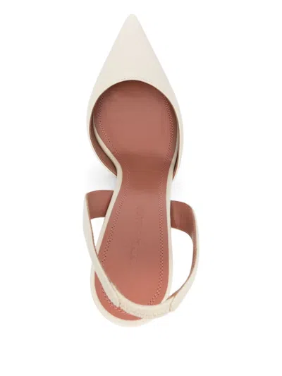 Amina Muaddi Sculptural Heel Leather Slingback Pumps In Neutral