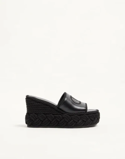 Valentino Garavani Vlogo Torchon Wedge Slide In Nappa 100mm Woman Black 41 In Black