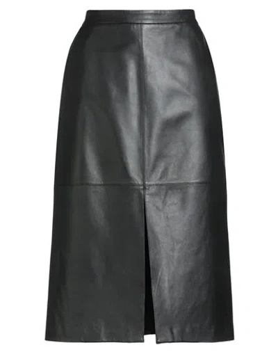 Luisa Spagnoli Woman Midi Skirt Black Size 12 Leather In Black